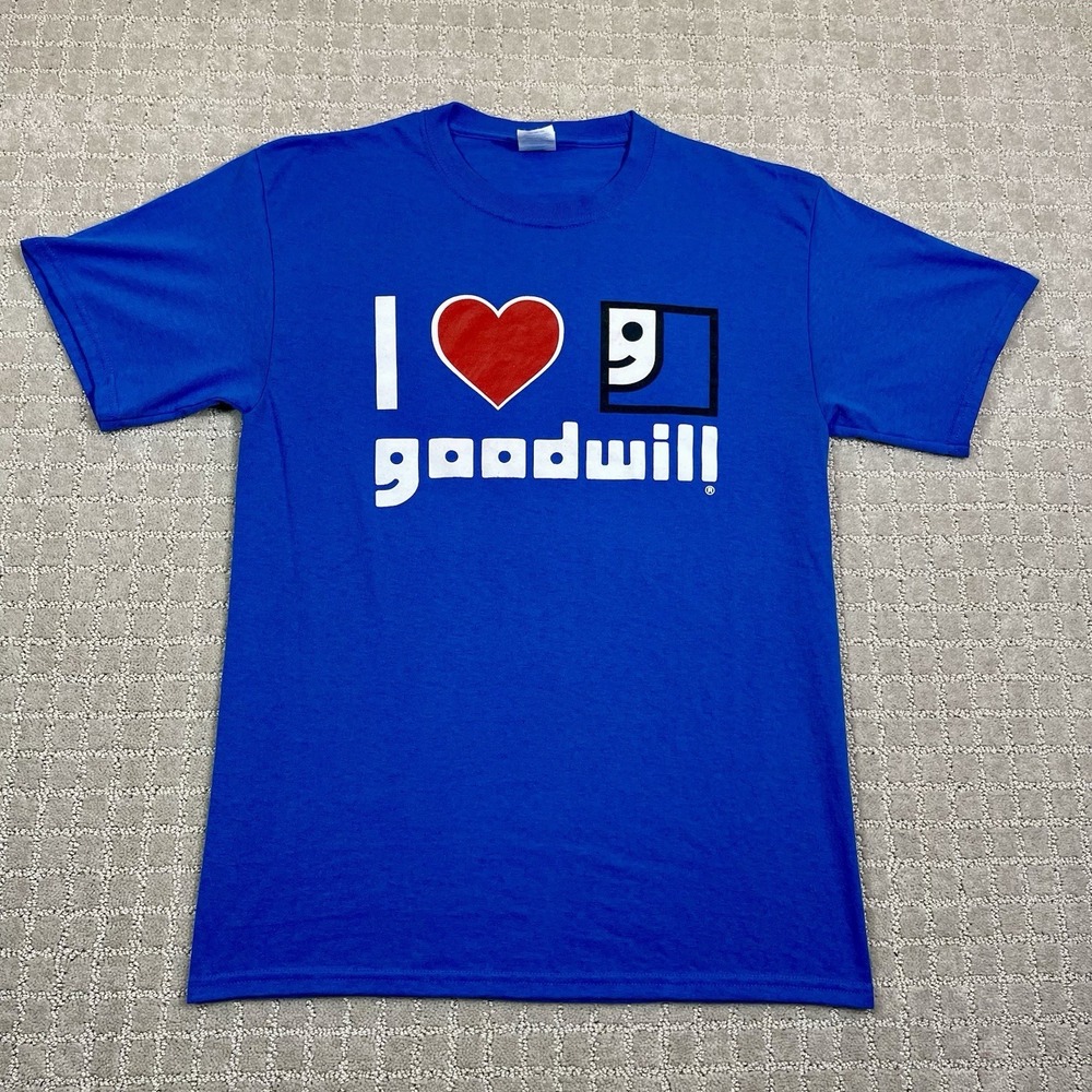 I Love Goodwill Blue Double Sided Size Medium Employee Workwear Graphic Tshirt